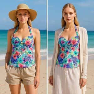 Catalina Blue Pink Halter Tank Top 🌴☀️